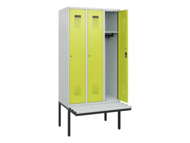 locker met bank,HxBxD 1950x900x815mm,3vak,vak B 300mm,cilinderslot
