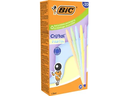 balpen Cristal Medium pastel doos van 20 stuks assorti