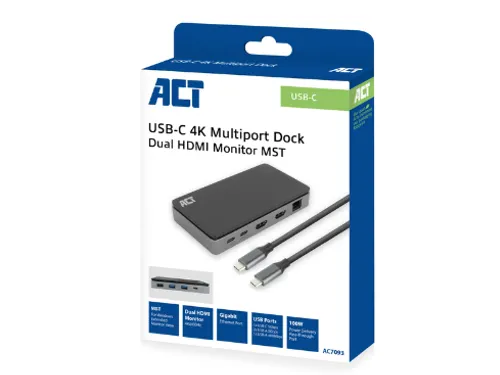 Dockingstation ACT USB-C 4K MST voor 2 HDMI monitoren