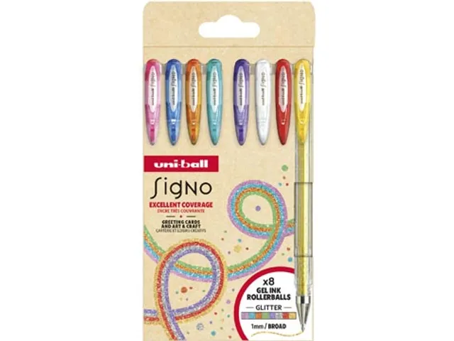 roller Signo Glitter medium etui 8 stuks assorti
