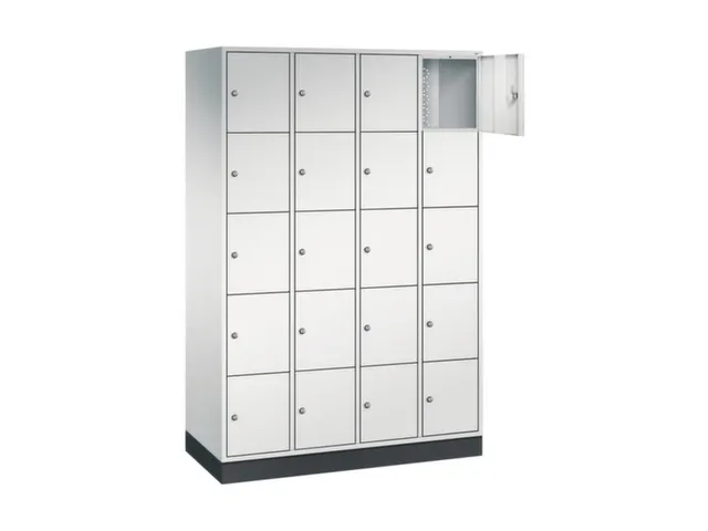 lockerkast,RAL 7035,HxBxD 1950x1220x500mm,4x5vakken,cil.-slot,sokkel