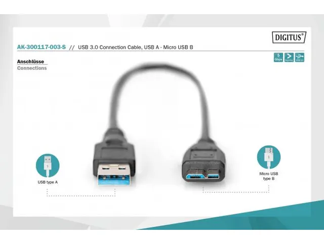 USB 3.0-aansluitkabel USB A - Micro USB B M/M 0,25m Zwart
