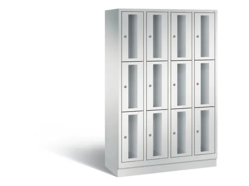 Lockerkast 1800x1190x500mm 4x3 vakken Cilinderslot, Sokkel, RAL7035