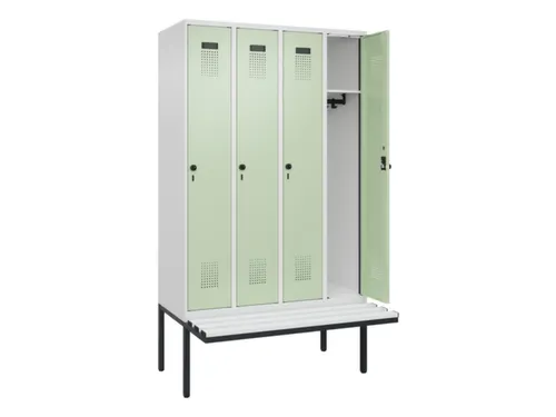 locker met bank,HxBxD 2120x1200x815mm,4vak,vak B 300mm,draaigrendel