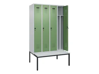 locker met bank,voor scheiding van kleding,HxBxD 2120x1200x815mm,4vak - 1
