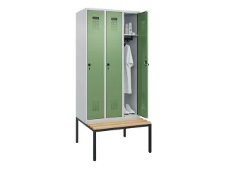locker met bank,HxBxD 2120x900x815mm,3vak,vak B 300mm,draaigrendel - 1