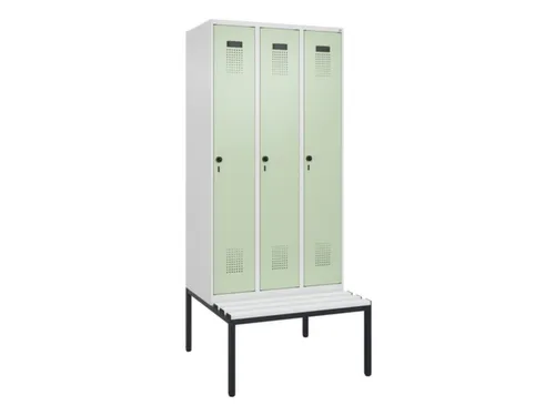 locker met bank,HxBxD 2120x900x815mm,3vak,vak B 300mm,draaigrendel