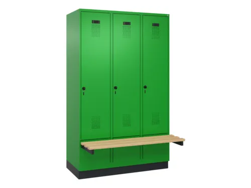 locker met bank,HxBxD 1950x1200x815mm,3vak,vak B 400mm,draaigrendel