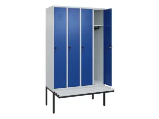 locker met bank,HxBxD 2120x1200x815mm,4vak,vak B 300mm,draaigrendel - 2