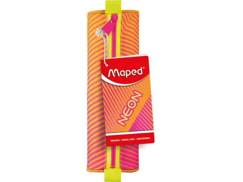 Maped Etui rond met nylon rits NEON kleuren oranje/roze