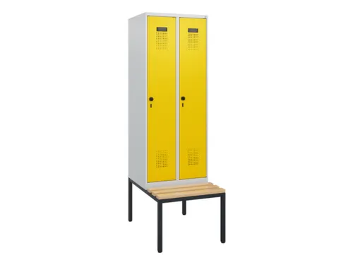 locker met bank,HxBxD 1950x600x815mm,2vak,vak B 300mm,draaigrendel