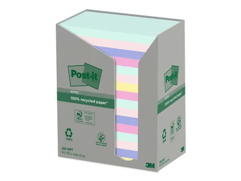 Memoblok 3M Post-it 655 76x127mm recycled rainbow pastel 16 Stuks