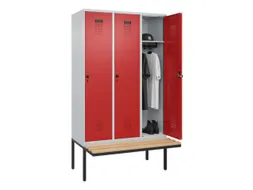 locker met bank,HxBxD 2120x1200x815mm,3vak,vak B 400mm,draaigrendel