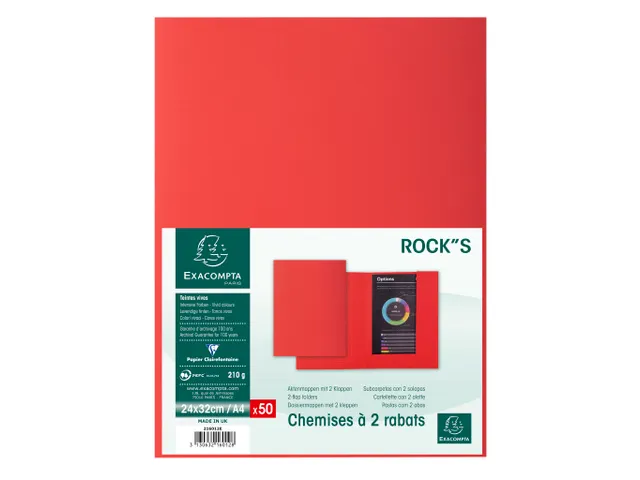 50 dossiermappen met 2 kleppen ROCK''S 220 - 24x32cm-Rood -