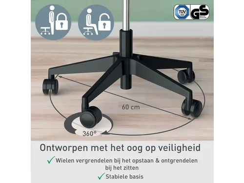 Zitkruk Leitz Ergo met wieltjes en comfortzitting 600x460x600mm zwart