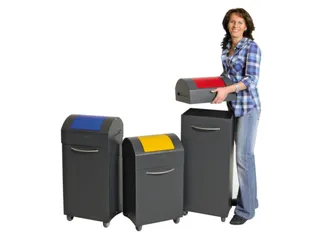 Afvalbak 45 Liter 650x380x320mm Plaatstaal 2 Wielen Klep Geel - 3
