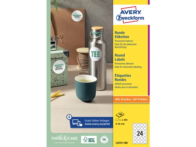 Etiket Avery Zweckform L3415 rond 40mm wit