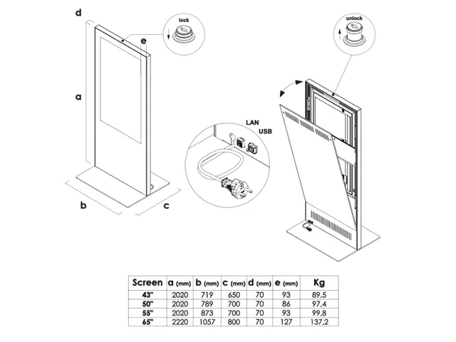 Behuizing Digitale Totem Slim Zwart voor 43 inch scherm