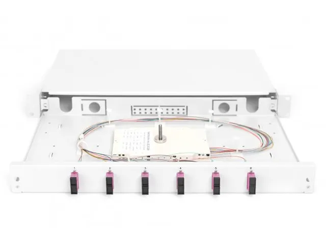 FO-lasdoos 1U Uitgerust 6x SC DX OM4 incl. Lascassette Grijs