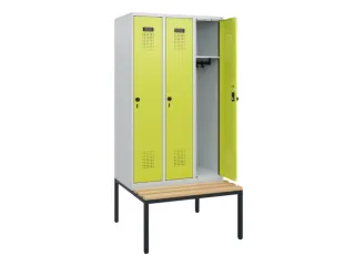 locker met bank,HxBxD 1950x900x815mm,3vak,vak B 300mm,draaigrendel - 1