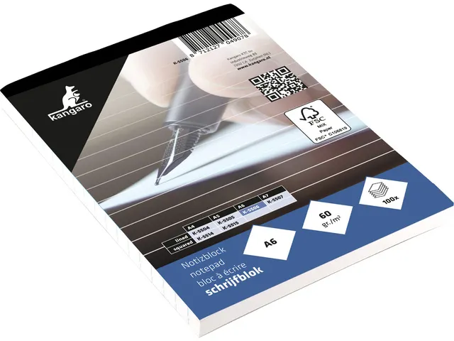 Schrijfblok Kangaro A6 lijn 60 grams 100 vel