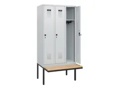 locker met bank,HxBxD 1950x900x815mm,3vak,vak B 300mm,draaigrendel