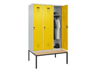 locker met bank,HxBxD 2120x1200x815mm,3vak,vak B 400mm,draaigrendel - 1