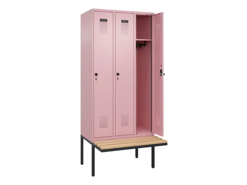 locker met bank,HxBxD 2120x900x815mm,3vak,vak B 300mm,draaigrendel