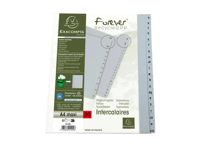 Tabbladen PP A4+ bedrukt A-Z grijs