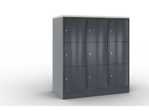 lockerkast 1255x1150x640mm 3x3 vakken RAL7021 front RAL7021 sokkel