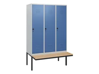 locker met bank,HxBxD 1950x1200x815mm,3vak,vak B 400mm,draaigrendel - 1