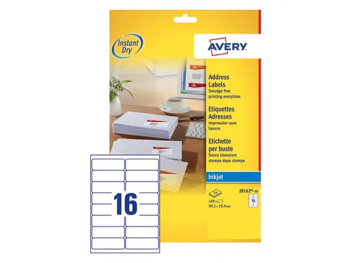 Etiket Avery J8162-10 99.1x33.9mm Inkjet Wit 160 stuks