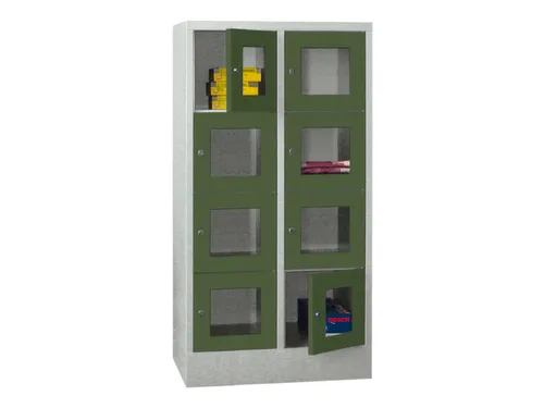 lockerkast,HxBxD 1518x800x500mm,2x4vakken,RAL7035,front RAL6011