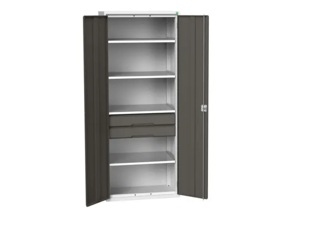 universele kast,HxBxD 2000x800x550mm,4xStalen bodem,2lade(n)