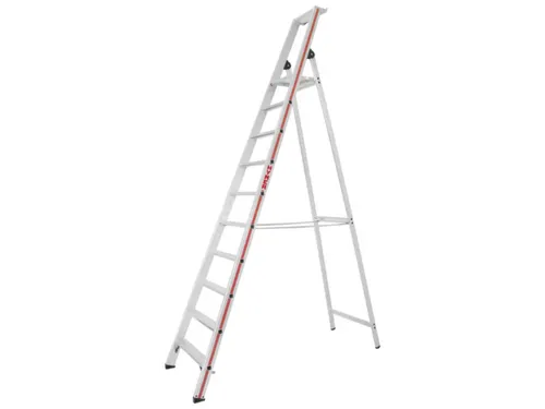 trapladder,eenzijdig,10treden,stand H 2,32m,balk L 3,2m,aluminium