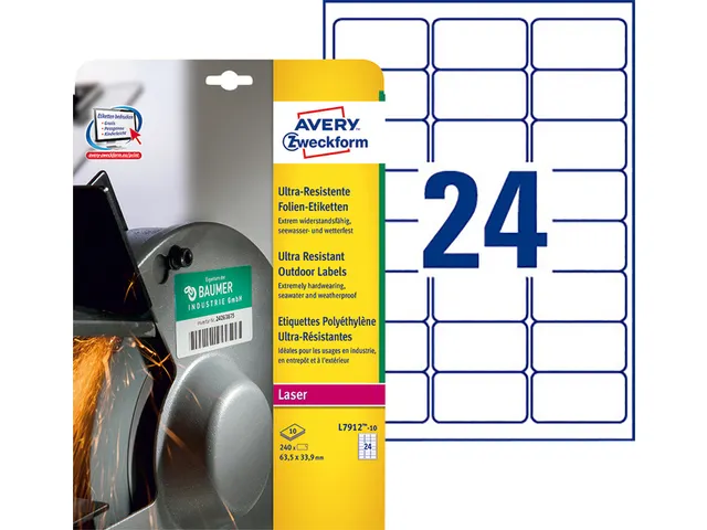 Etiket Avery Zweckform L7912-10 63.5x33.9mm polyethyleen wit 240 stuks