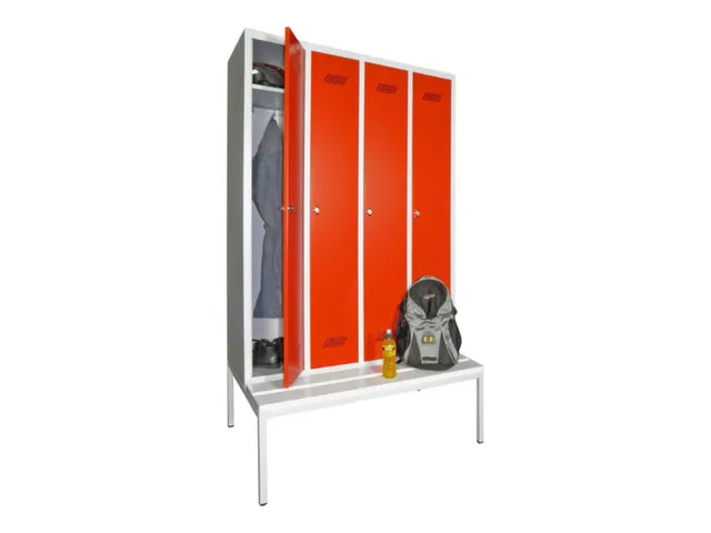 Armoire vestiaire avec banc RAL7035 face avant RAL3000