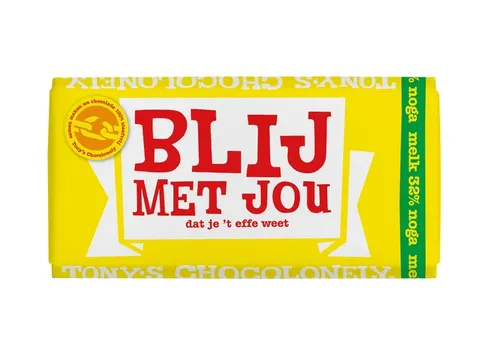 Chocolade Tony's Chocolonely reep 180gr melk noga "Blij met jou"
