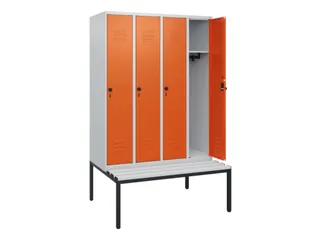 locker met bank,HxBxD 1950x1200x815mm,4vak,vak B 300mm,draaigrendel - 2