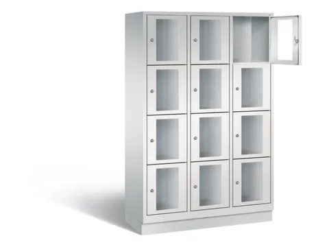 Lockerkast 1800x1200x500mm 3x4 vakken Cilinderslot, Sokkel, RAL7035