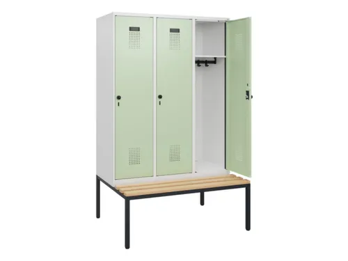 locker met bank,HxBxD 1950x1200x815mm,3vak,vak B 400mm,draaigrendel