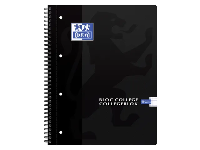 Collegeblok Oxford A4+ 4-gaats ruit 5mm 90vel zwart