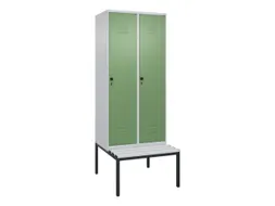 locker met bank,HxBxD 2120x800x815mm,2vak,vak B 400mm,draaigrendel