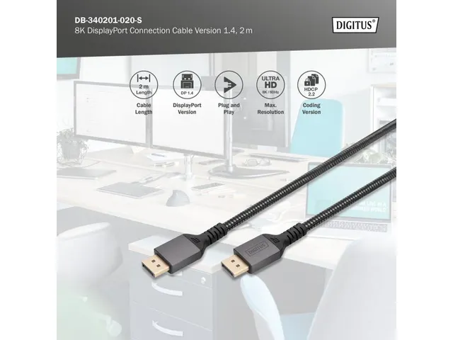 Câble de connexion DisplayPort Premium type DP 1.4 M/M 2m alu UHD 8K