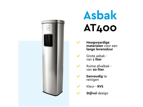 Afvalbak met asbak BRASQ 20 liter AT400 rvs