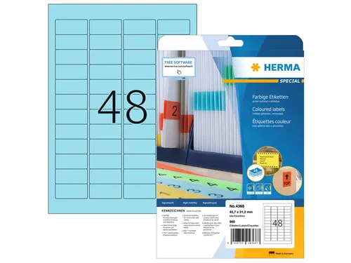HERMA 4368 Verwijderbare etiketten A4 45,7x21,2mm Blauw 960 stuks