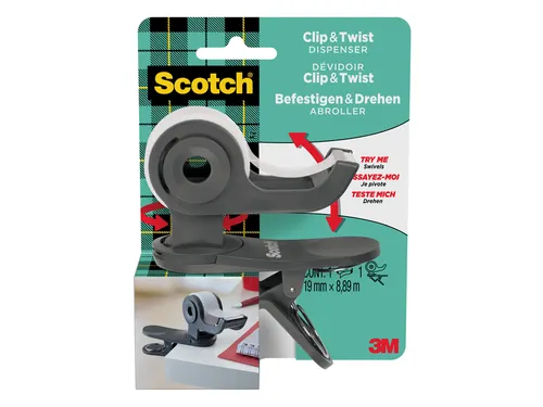 Plakbandhouder Scotch Clip C19 donkergrijs + 1 rol magic tape 19mmx8.8