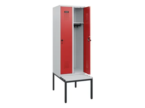 locker met bank,HxBxD 1950x600x815mm,2vak,vak B 300mm,draaigrendel