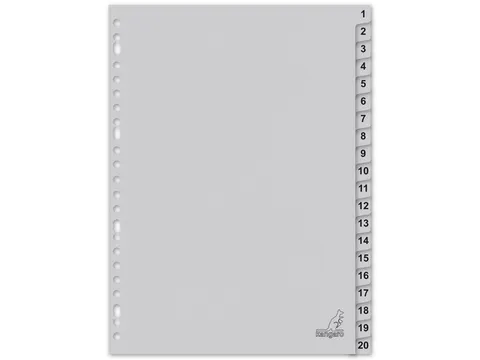 Tabblad ECO Kangaro A4 cijfers 180 grams grijs karton 23-gaats 20-deli