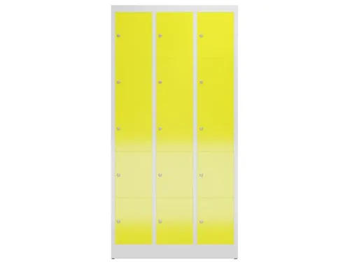 Lockerkast 1800x870x500mm 3x5 vakken cilinderslot, sokkel, RAL1018
